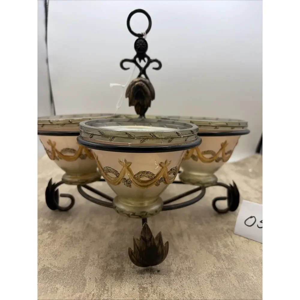 Gorgeous vintage candle Holder setup, metal & glass with 4 Glass Votive